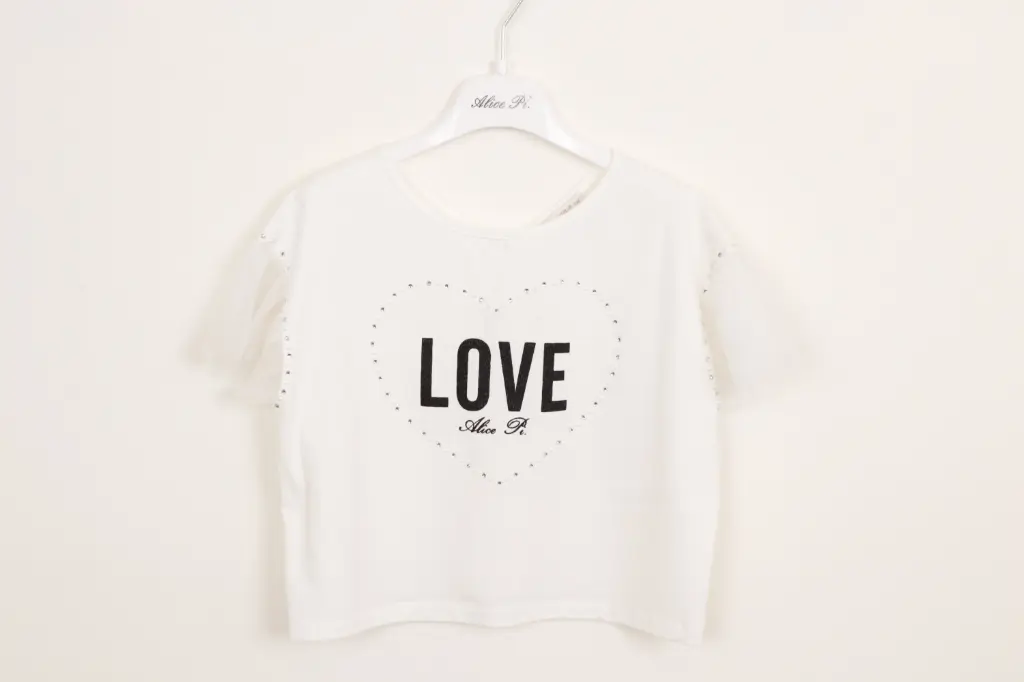 [S25-2617-7-8] ALICE PI - T-shirt Ivoir ecrit "LOVE&STRASS" (7/8 ans)