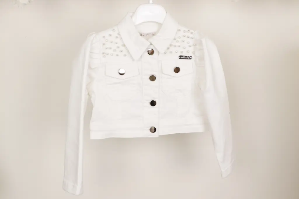 ALICE PI - Veste Denim Ivoir avec perles