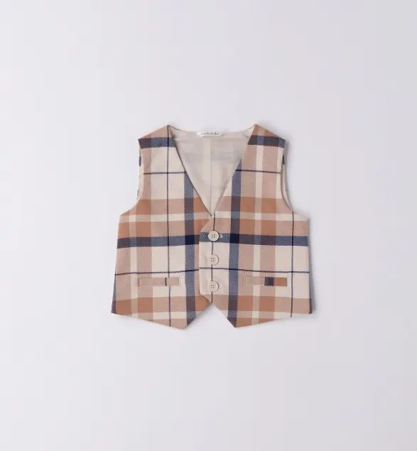 MINIBANDA - Gilet ss manche Carreaux Beige/Bleu