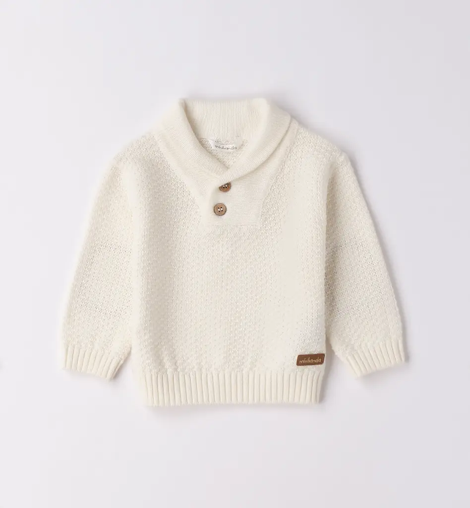 [3.F658/00] MINIBANDA - Pull Tricot Ecru Col Châle  (6Mois)