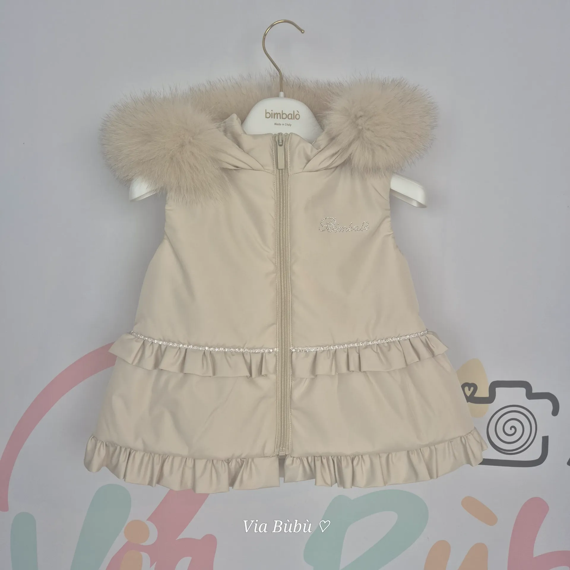 [7931-12M] BIMBALO - Veste sans Manche Fourrure Beige (12 mois)