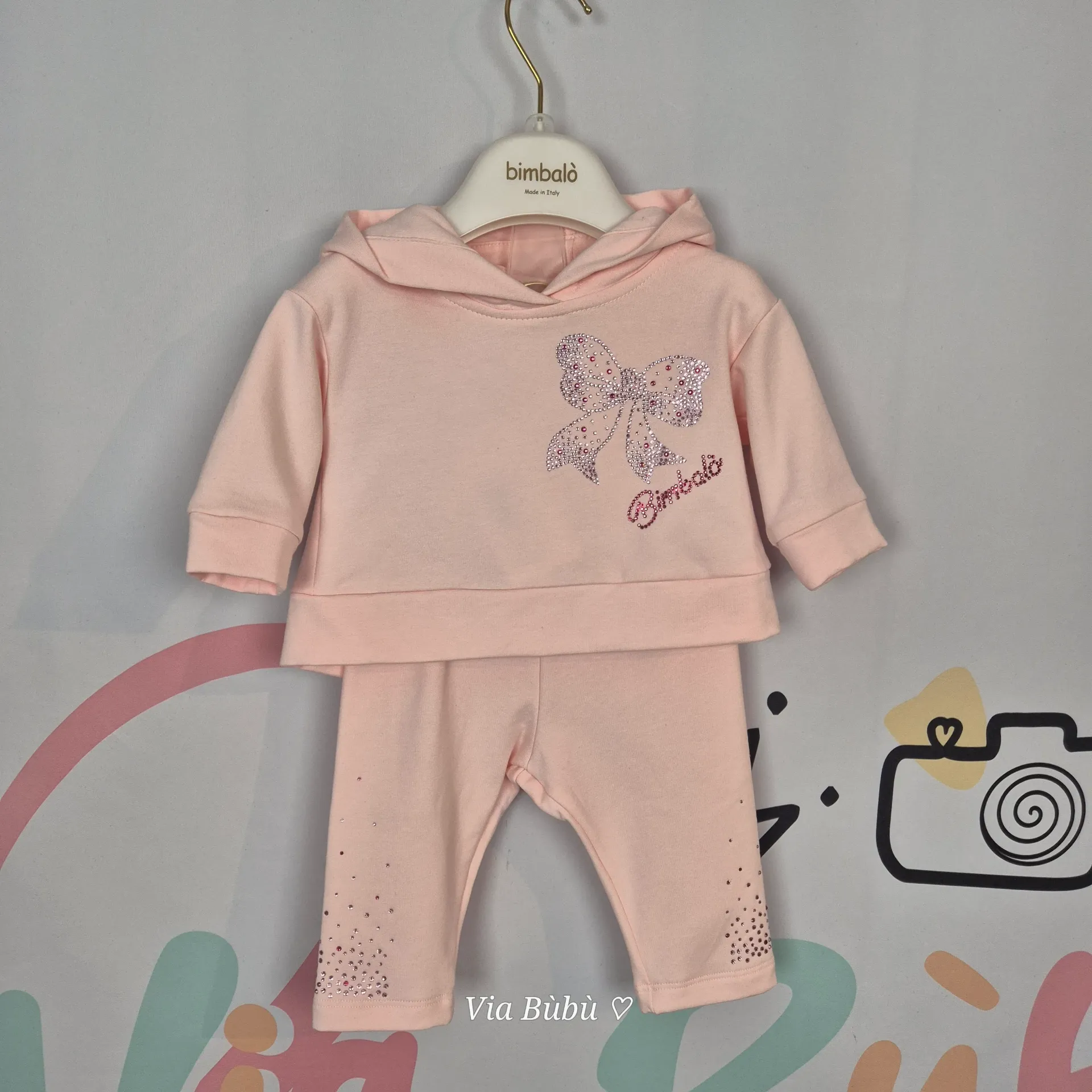 BIMBALO - Sweat Nœud Dos + Legging Strass Rose