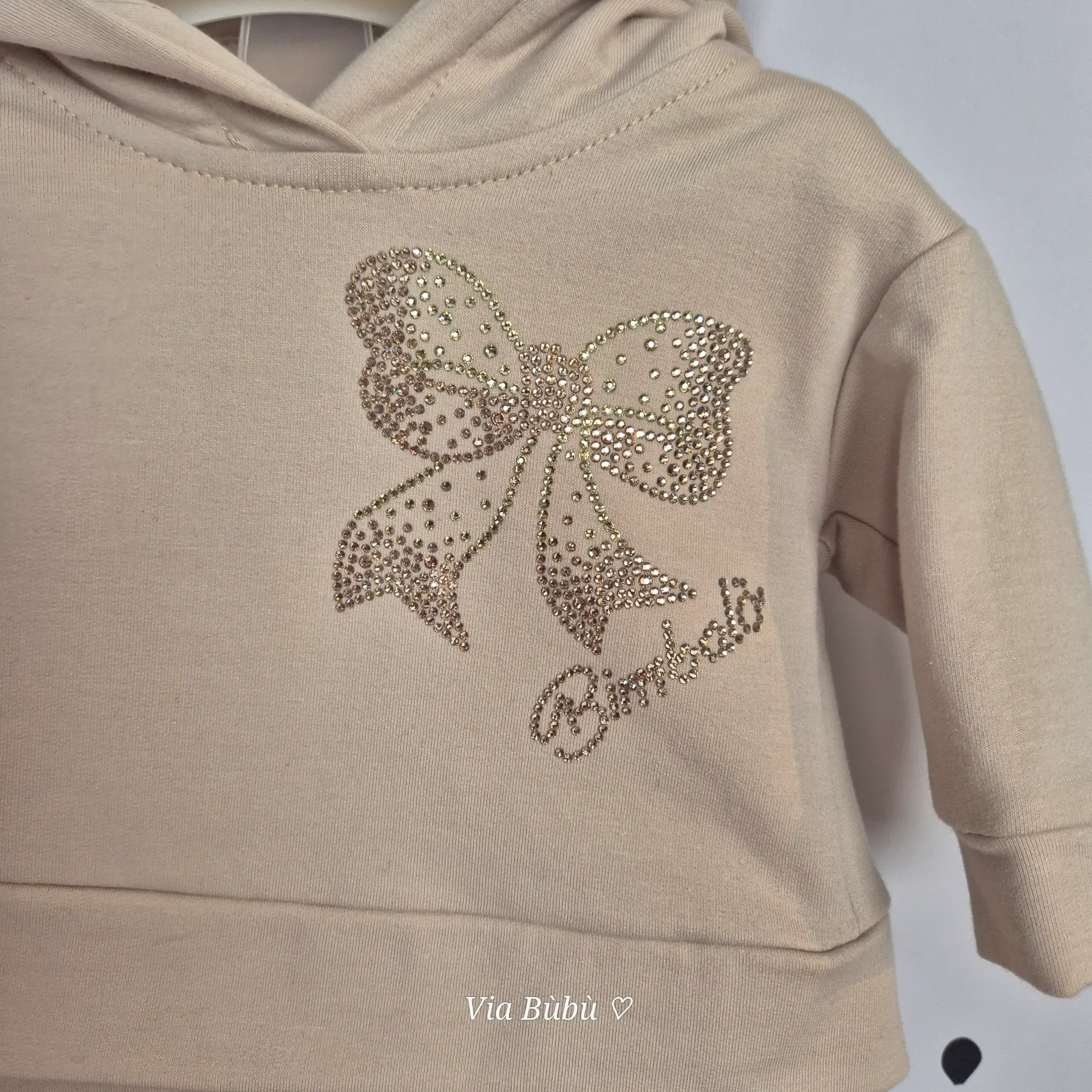 [7878B-3M] BIMBALO - Sweat Nœud Dos + Legging Strass Beige (3 mois)