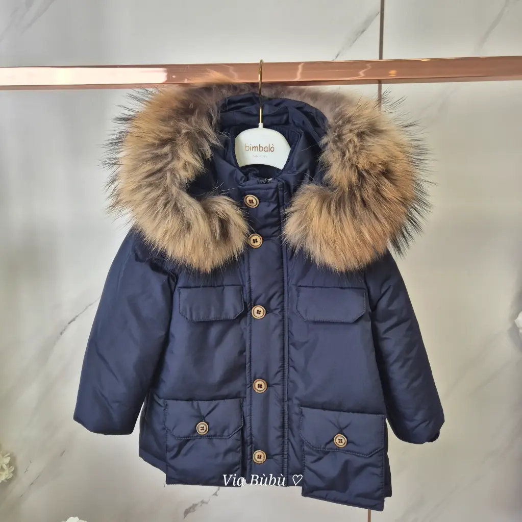 [7936N-24M] BIMBALO - Manteaux Garçon Bleu Marine + Fourure Beige (24mois)