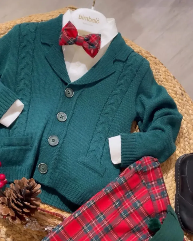 BIMBALO - Ensemble Garçon Salopette+chemise+ Gilet Rouge/Vert (12 mois)