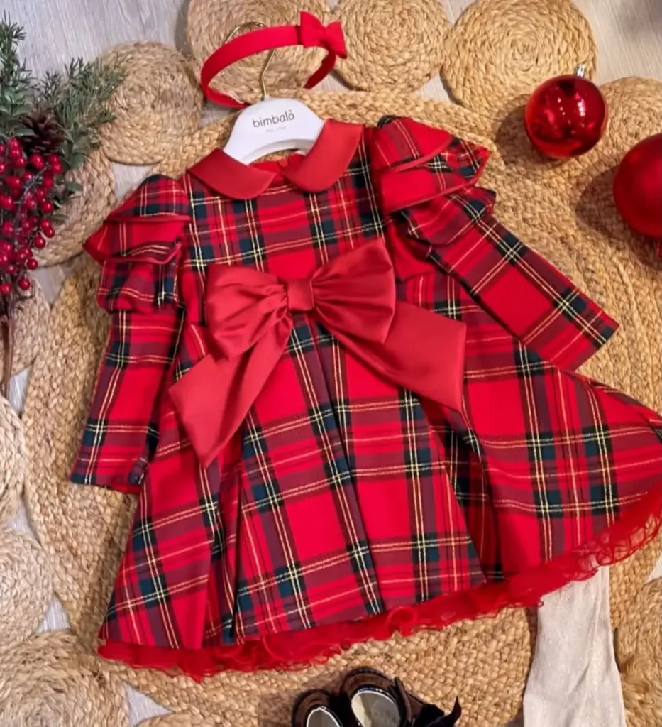BIMBALO - Robe à Carreaux Rouge + Nœud  (12mois)