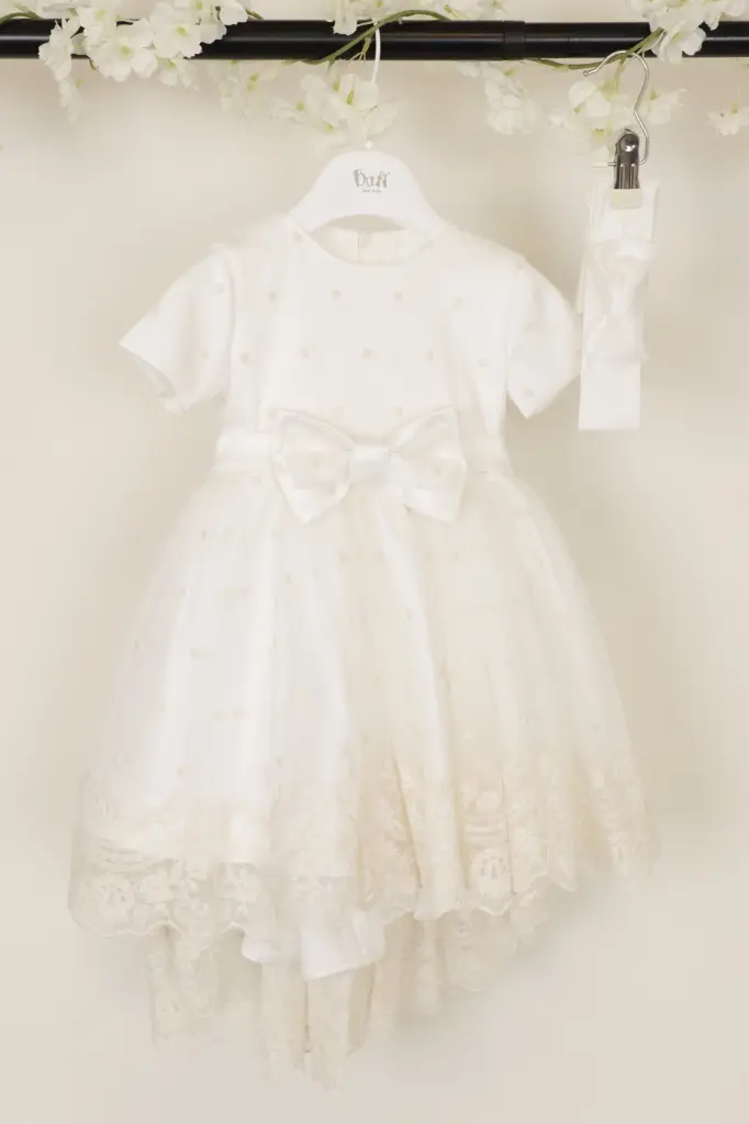 [B0327A-6M] Robe avec Nœud et traine en dentelle (6mois)