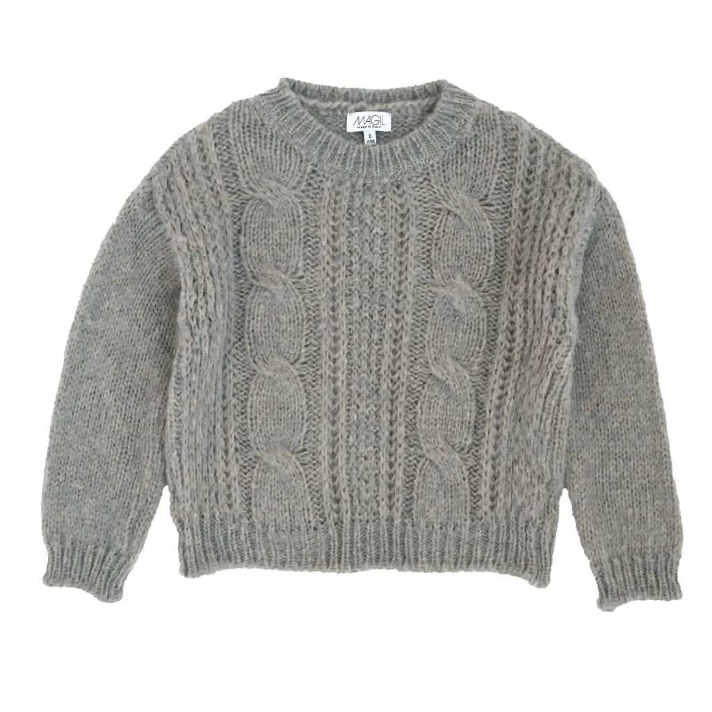 MAGIL - Fille - Pull Tressé Bleu jeans fil doré