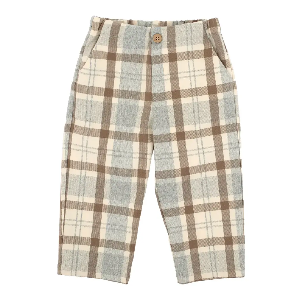 [IN15022-12M] MAGIL - Garçon - Pantalon à Carreaux Ciel/marron/beige (12 mois)