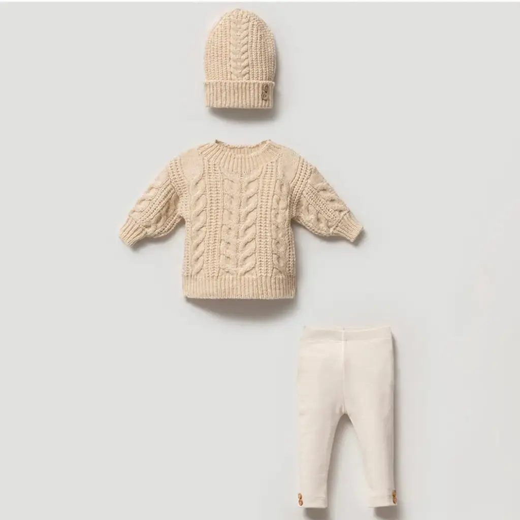 LARA - Ensemble laine + Bonnet Beige (6-9 mois)