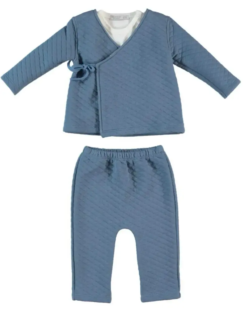 LARA - Ensemble 3pces gaufré Indigo (6-9 mois)