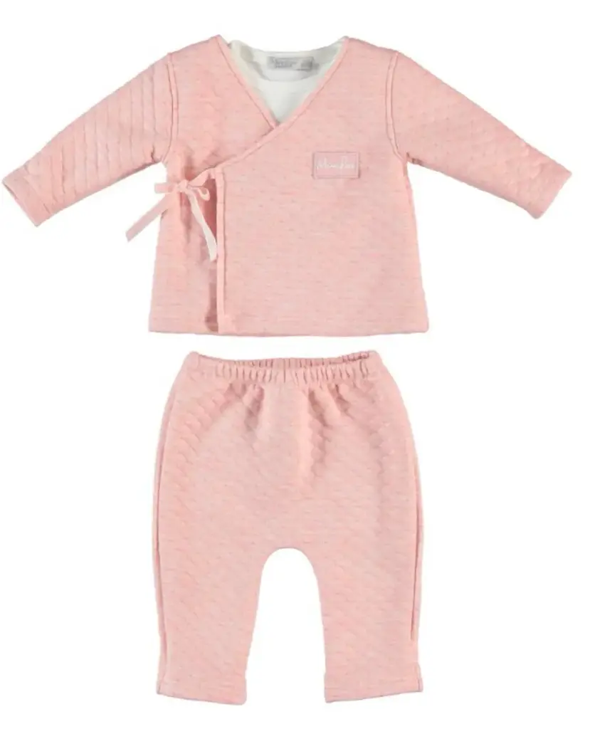 LARA - Ensemble 3pces gaufré rose poudré (6-9mois)