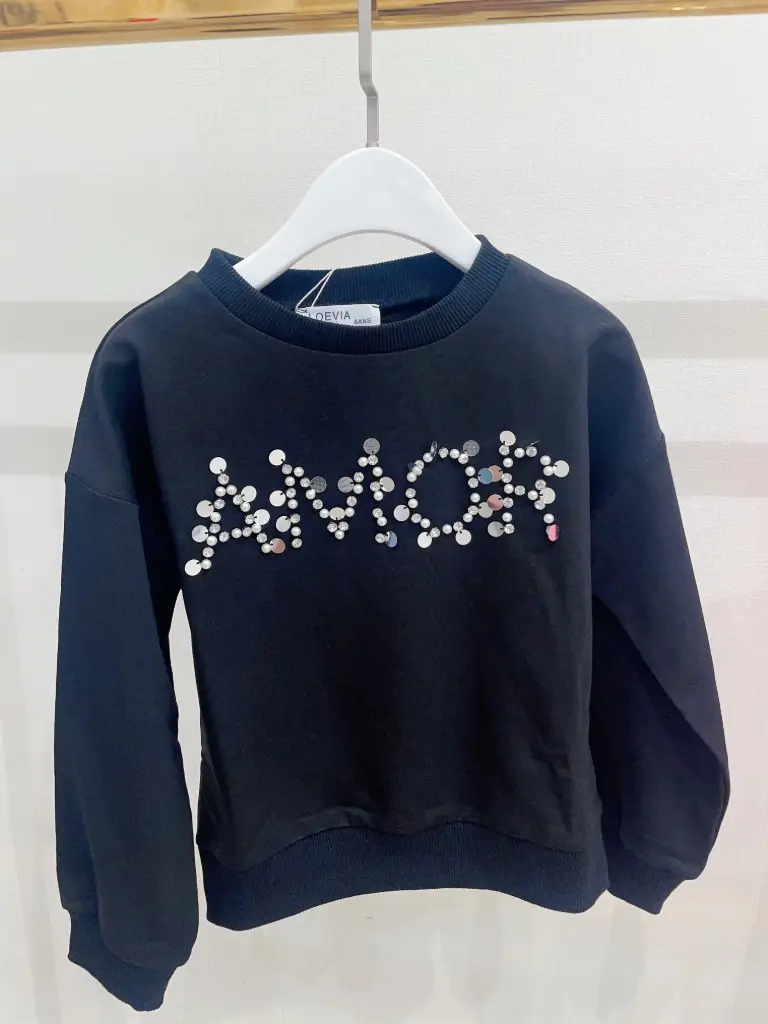 [1291#BLACK-4] LOEVIA - SWEAT AMOR STRASS Noir (4 ans)