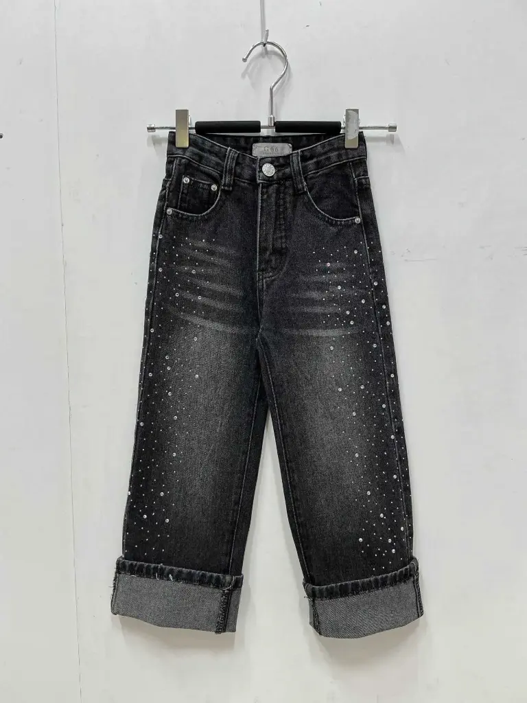 GRASSTAR - JEANS strass et bord large Noir
