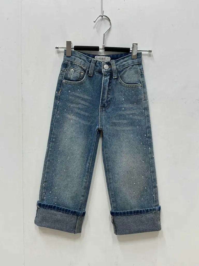 GRASSTAR - JEANS strass et bord large Bleu