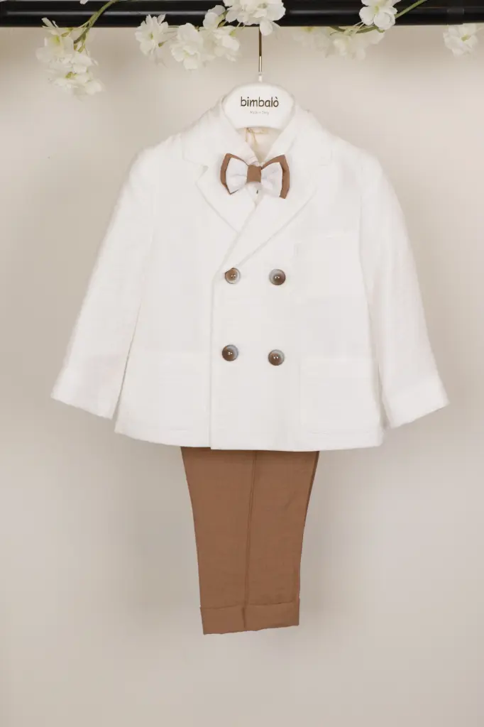[7675M-12M] BIMBALO - Costume Garçon Blanc et Camel  (12mois)