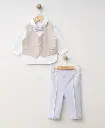 LARA - Costume pantalon bleu ciel-haut beige/blanc