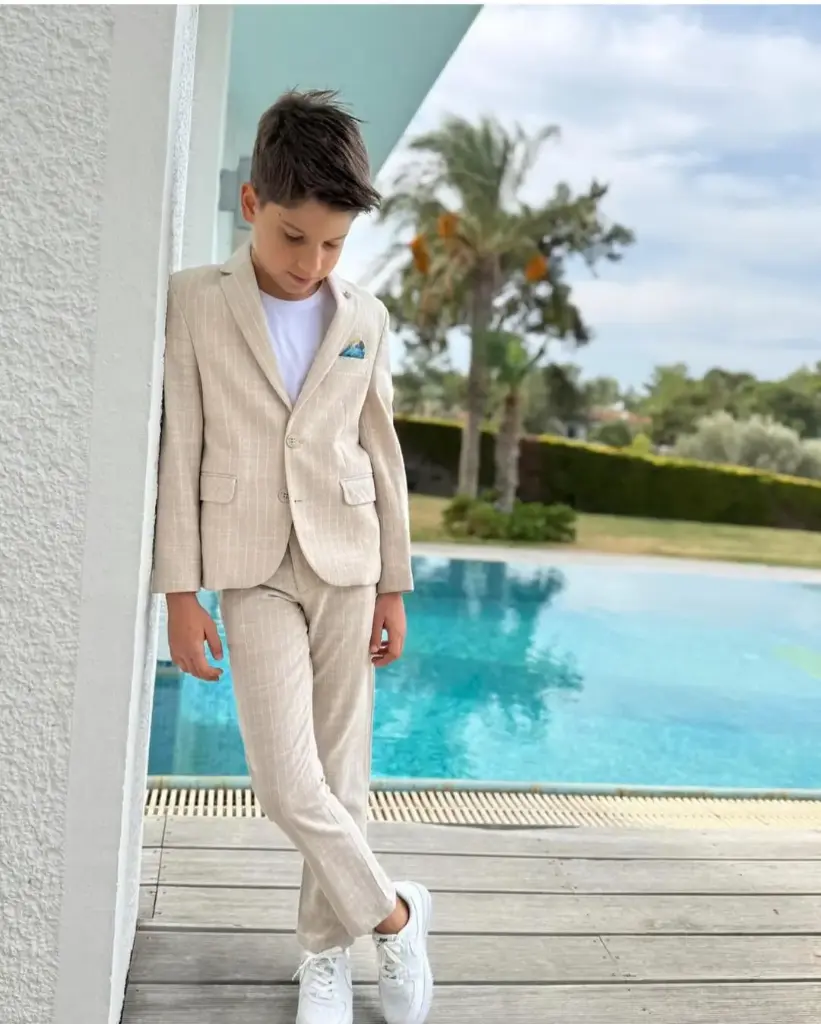 LARA - Costume 3Pces Beige Ligné Ado (9 ans)