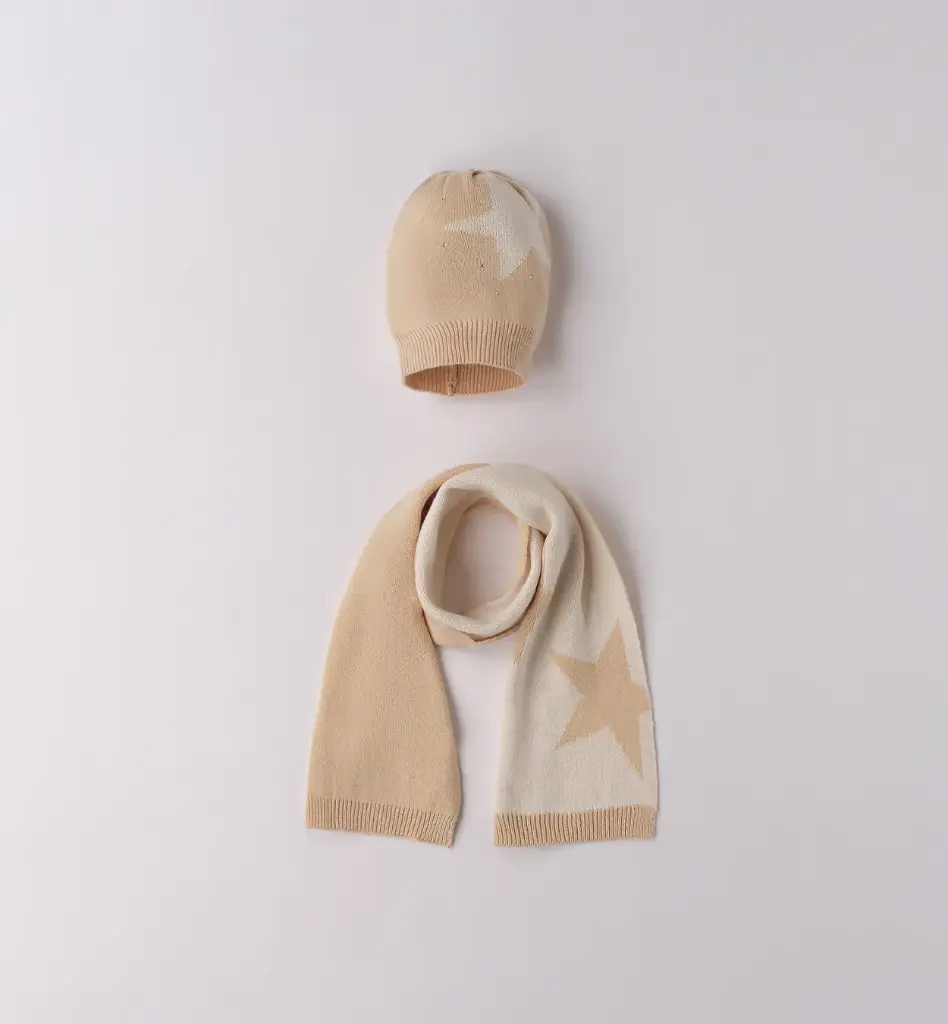 [0.F905/00] SARABANDA - Bonnet + Écharpe étoiles & strass Beige (XS (2-3ans))