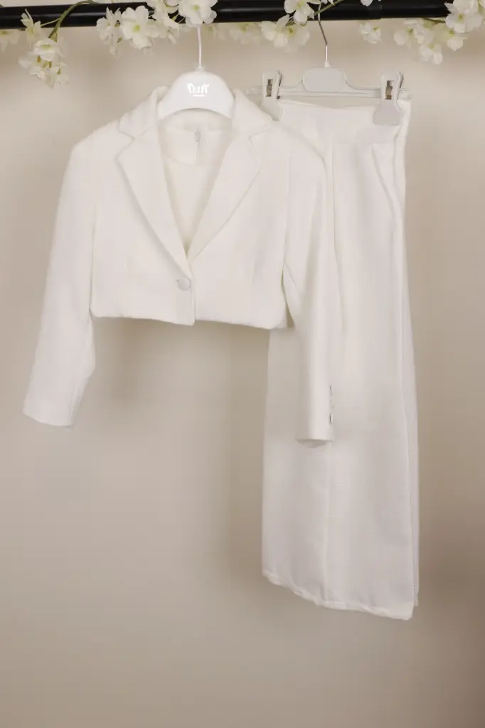 [B0503AB-7A] BUFI - Pantalon de Tailleur Tweed Blanc (7ans)