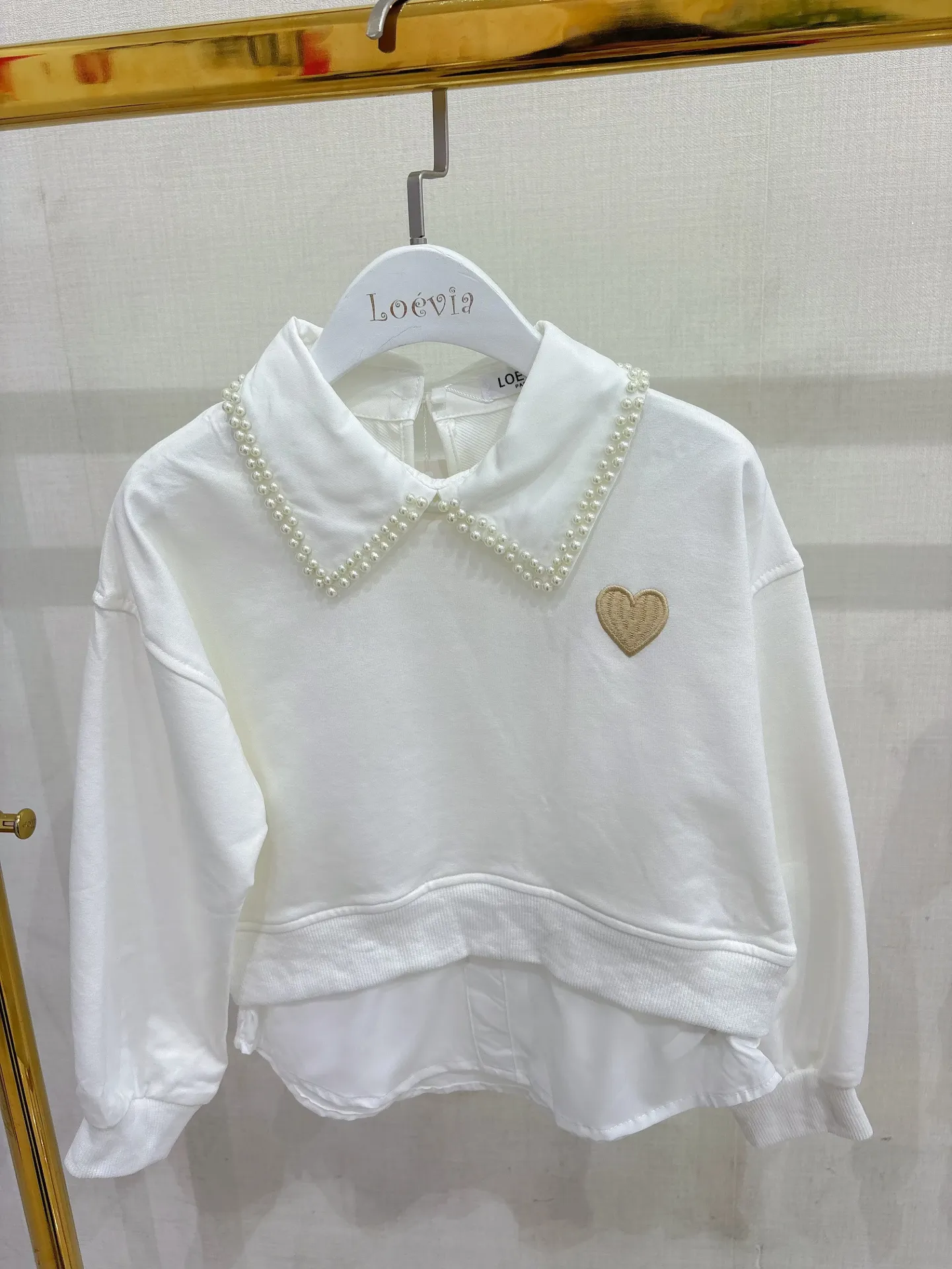 [J580070] SWEAT AVEC COL CHEMISE ECRU CŒUR OR (4ans)