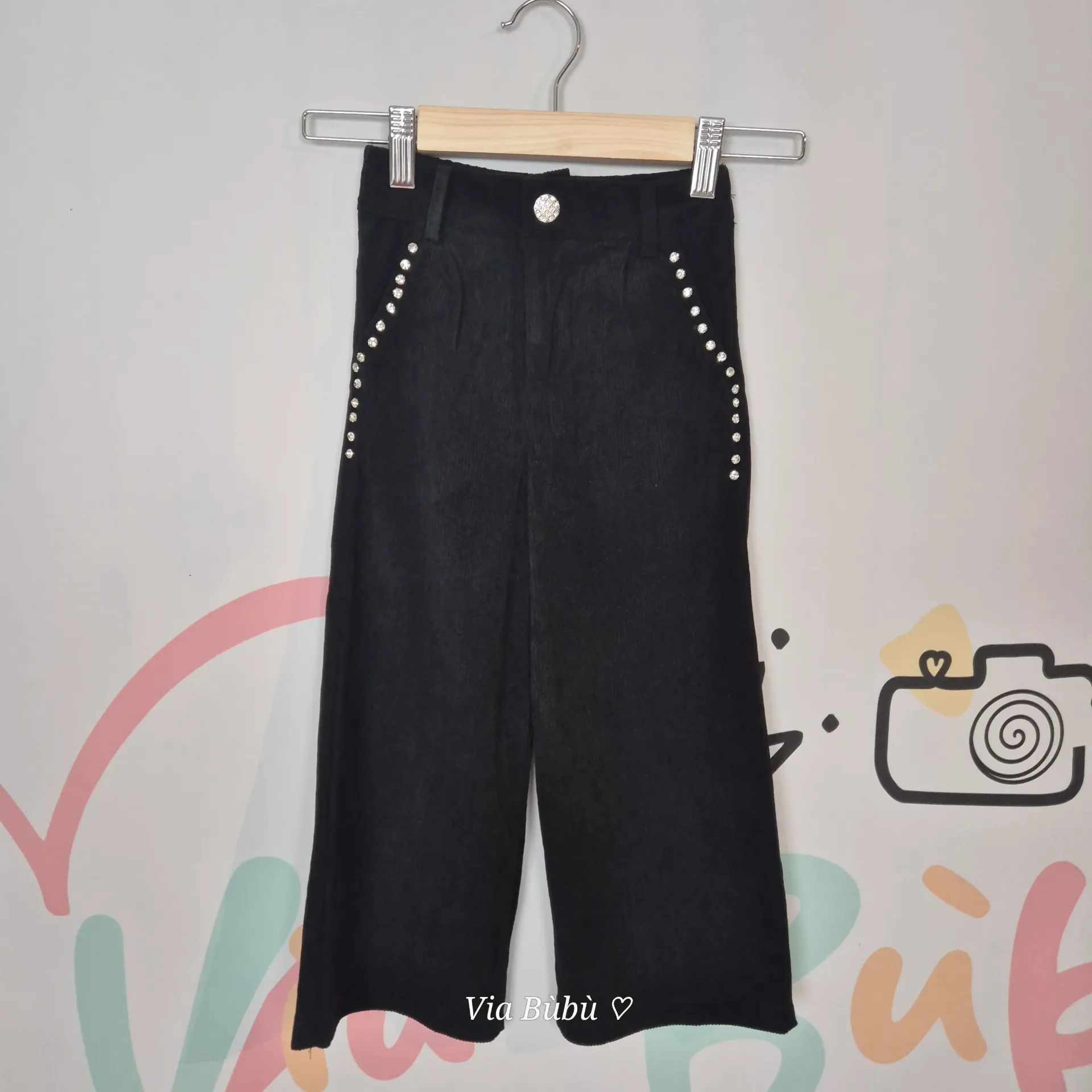 [L950] JOLIE ANGEL - PANTALON VELOUR NOIR STRASS POCHE (4 ans)