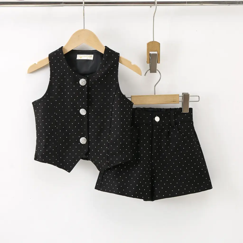 [ES0115] ENSEMBLE SHORT + GILET NOIR STRASS (4ans)