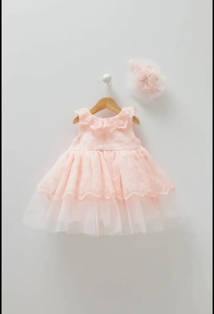 LARA - Robe de cérémonie Saumon avec Bandeau (74/80)