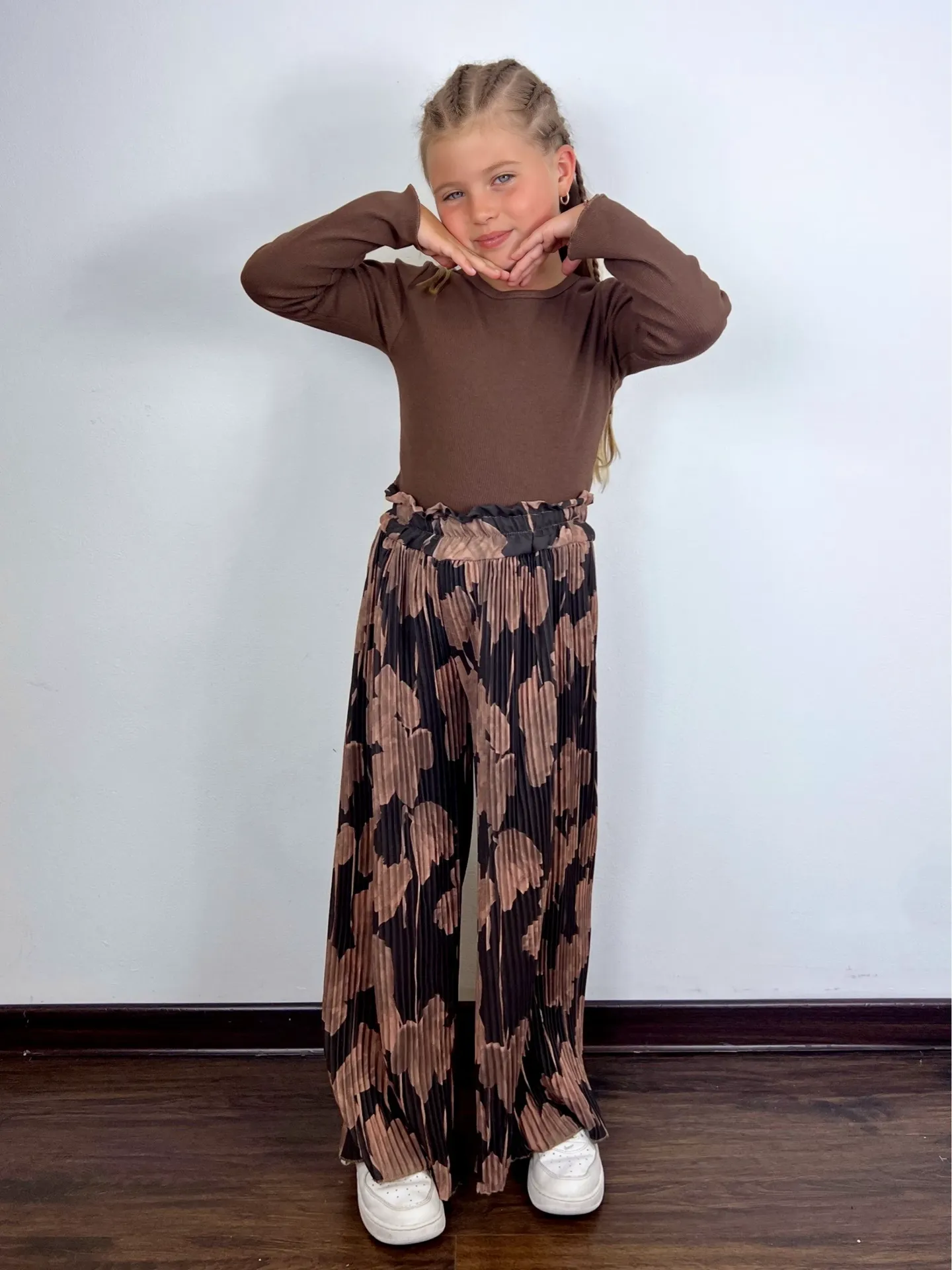 MINI MIGNON - PANTALON PLISSÉ MARRON Fleuri (4 ans)