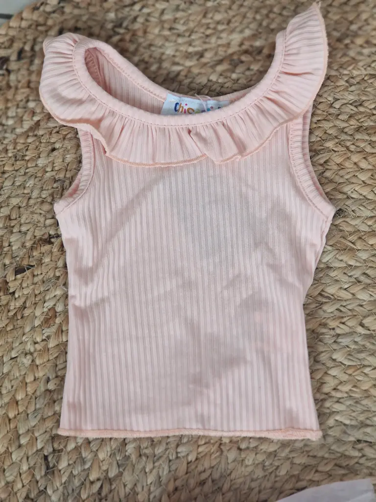 [22BF029] Top à volant Rose