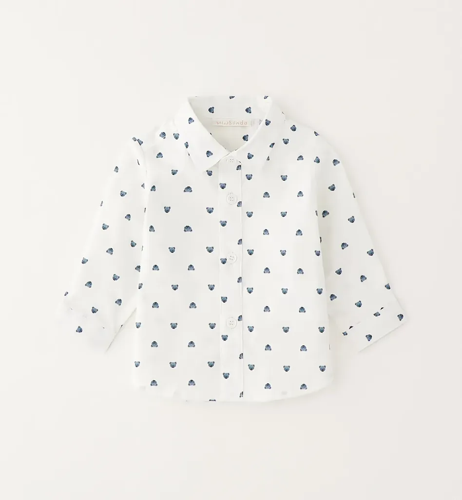 MINIBANDA - Chemise Blanche  Ours Bleu