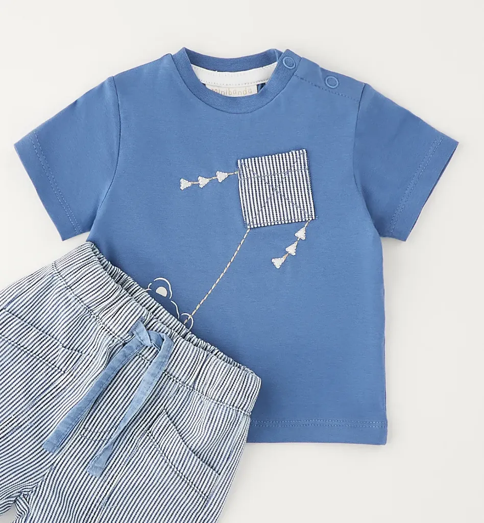 MINIBANDA - ENSEMBLE Garçon short + blouse Bleu