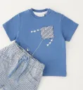 MINIBANDA - ENSEMBLE Garçon short + blouse Bleu