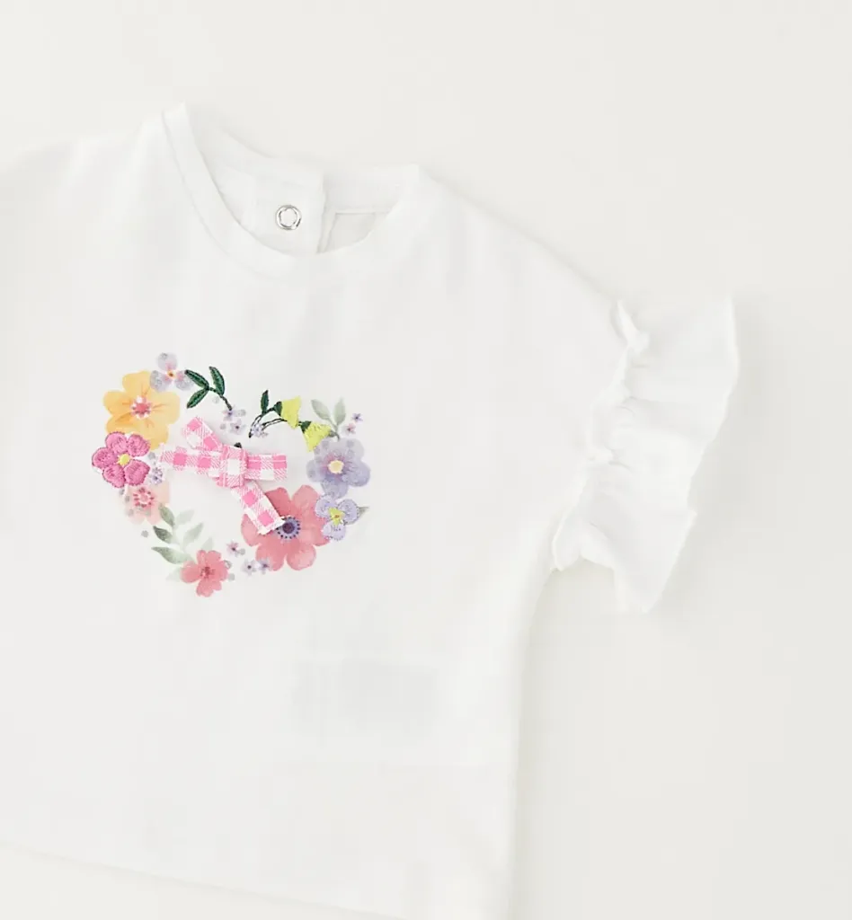 [3.G732.00] MINIBANDA - T-SHIRT CŒUR FLEURIS (6 mois)
