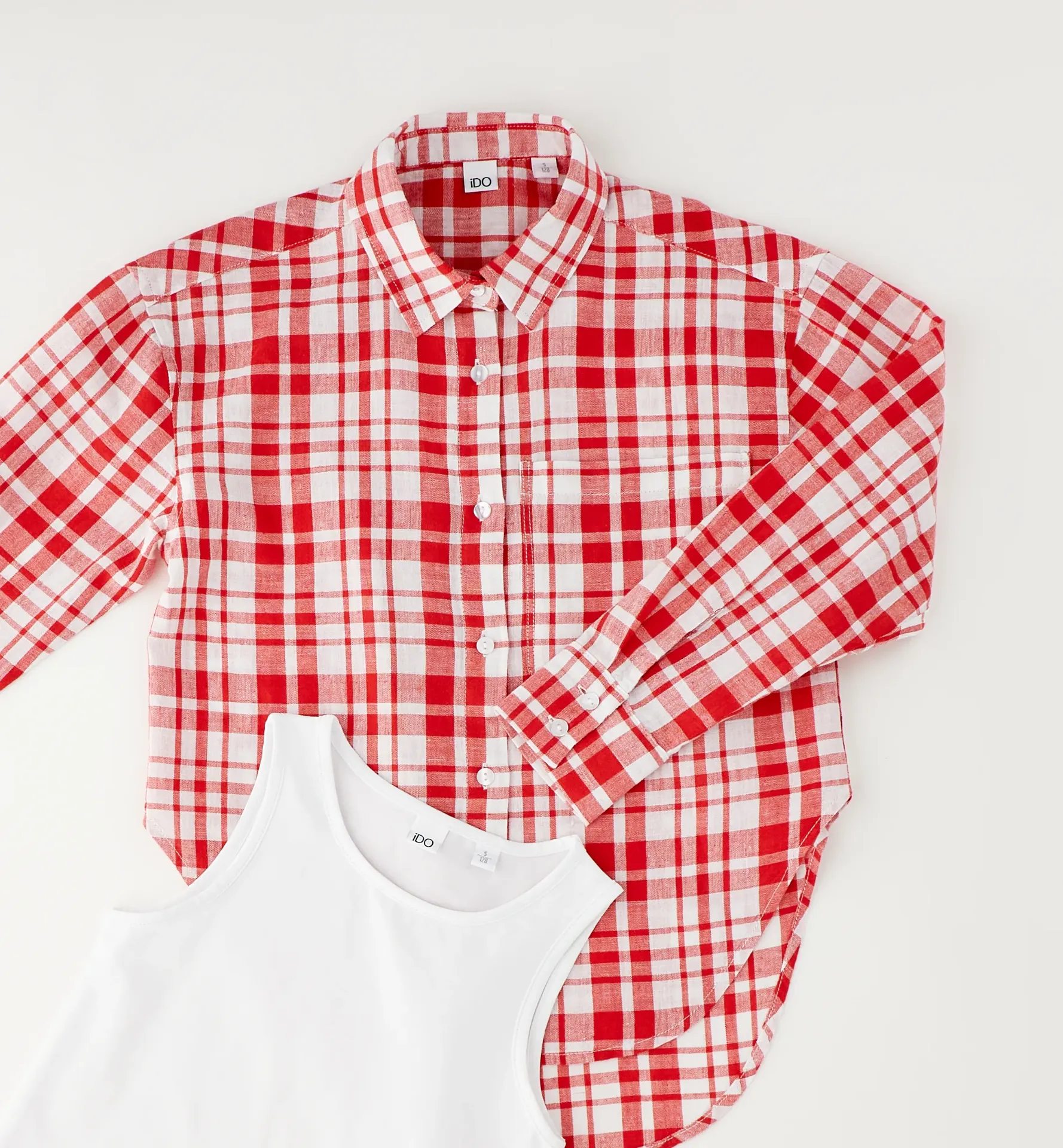 IDO - CHEMISE à CARREAUX Rouge & Blanc + Top