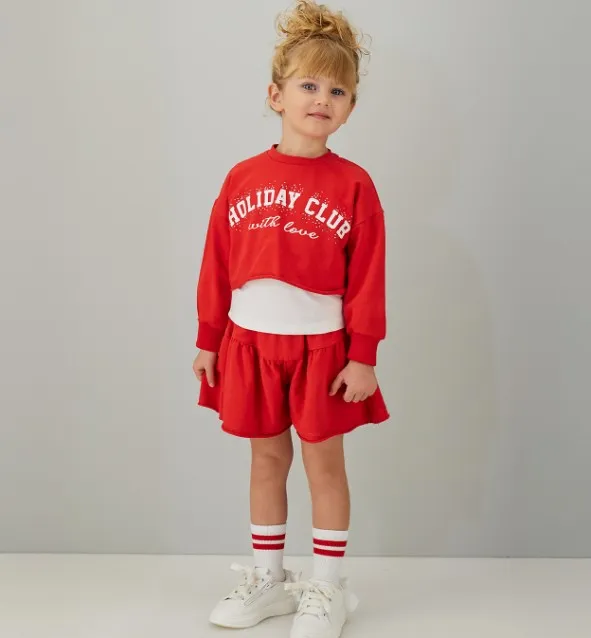 IDO - ENSEMBLE 3pces Short -TS- Sweat - Rouge & Blanc