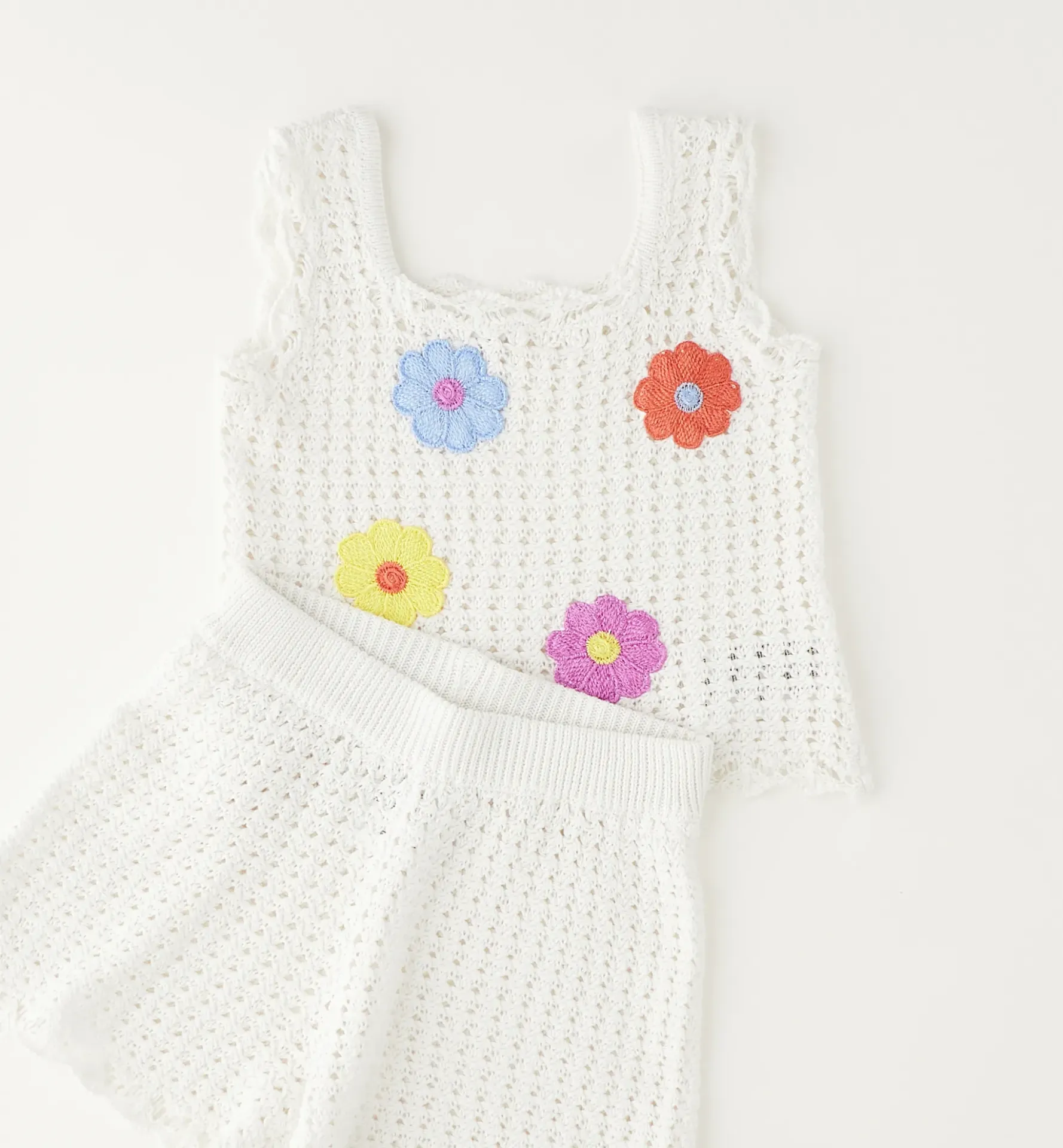 IDO - ENSEMBLE EN CROCHET Blanc + fleurs