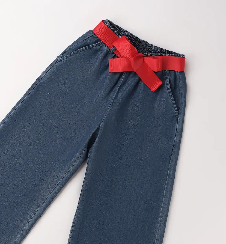 [4.G371.00] IDO - PANTALON LARGE Denim foncé + Ceinture rouge (2A)