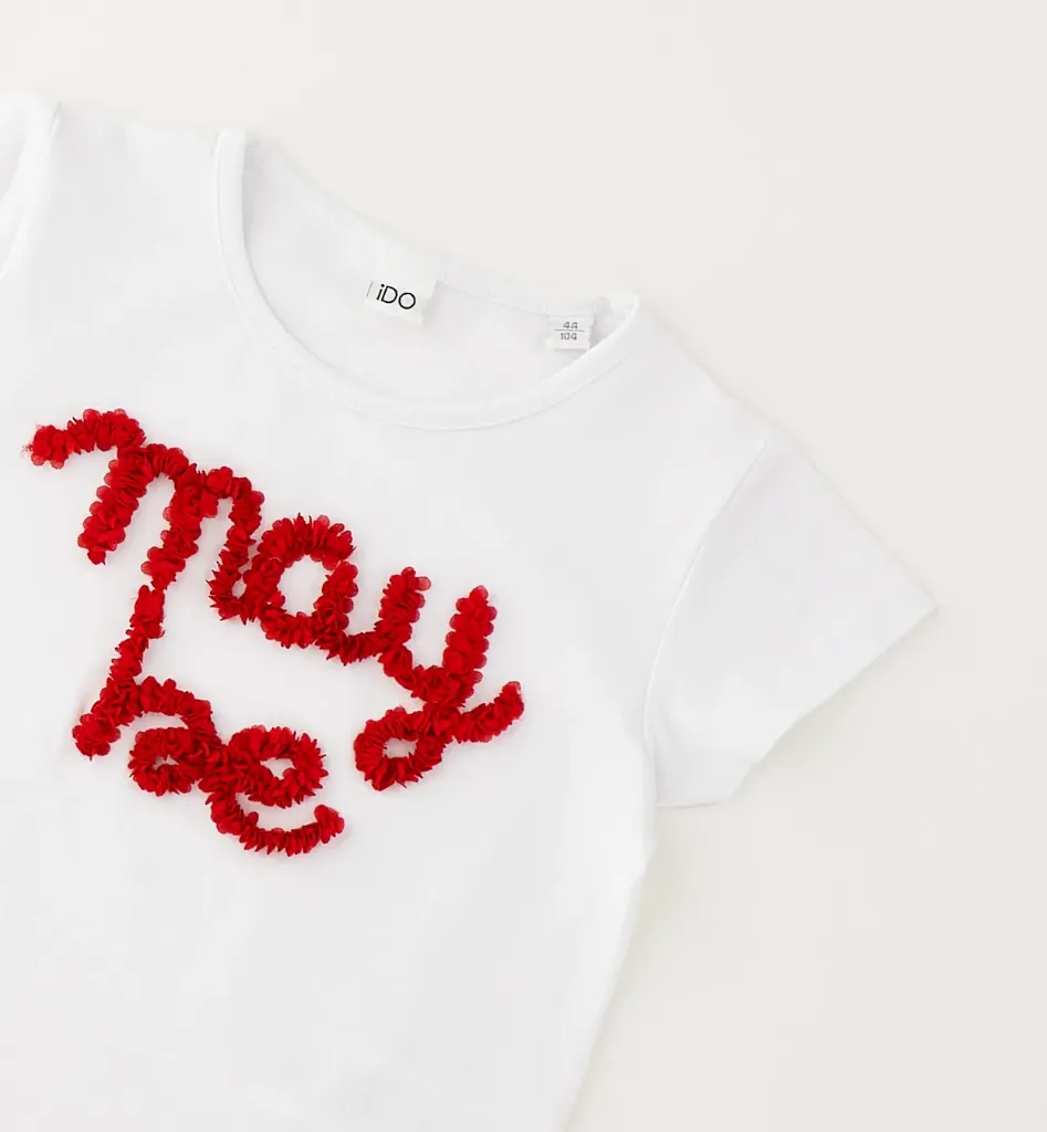 IDO - T-SHIRT Blanc "MAY BE" rouge
