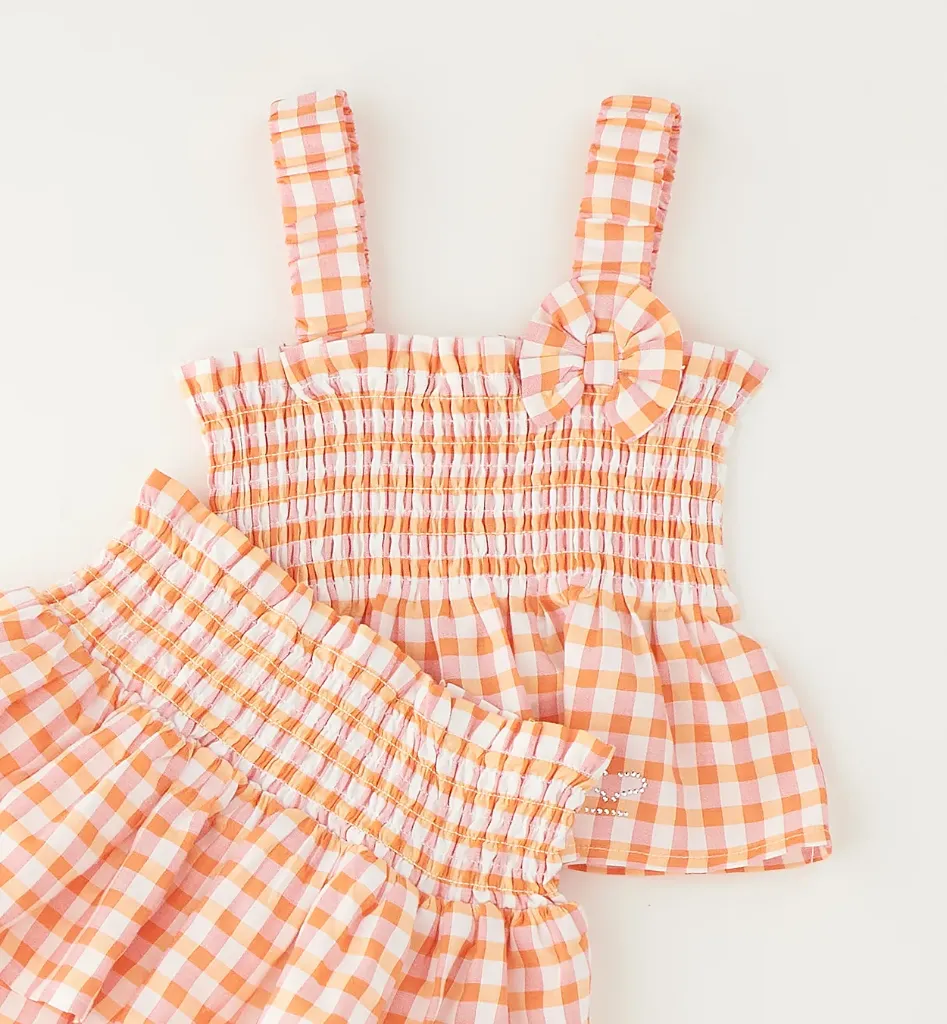 [0.G342.00] SARABANDA - ENSEMBLE à Carreaux orange-rouge & blanc (24M)