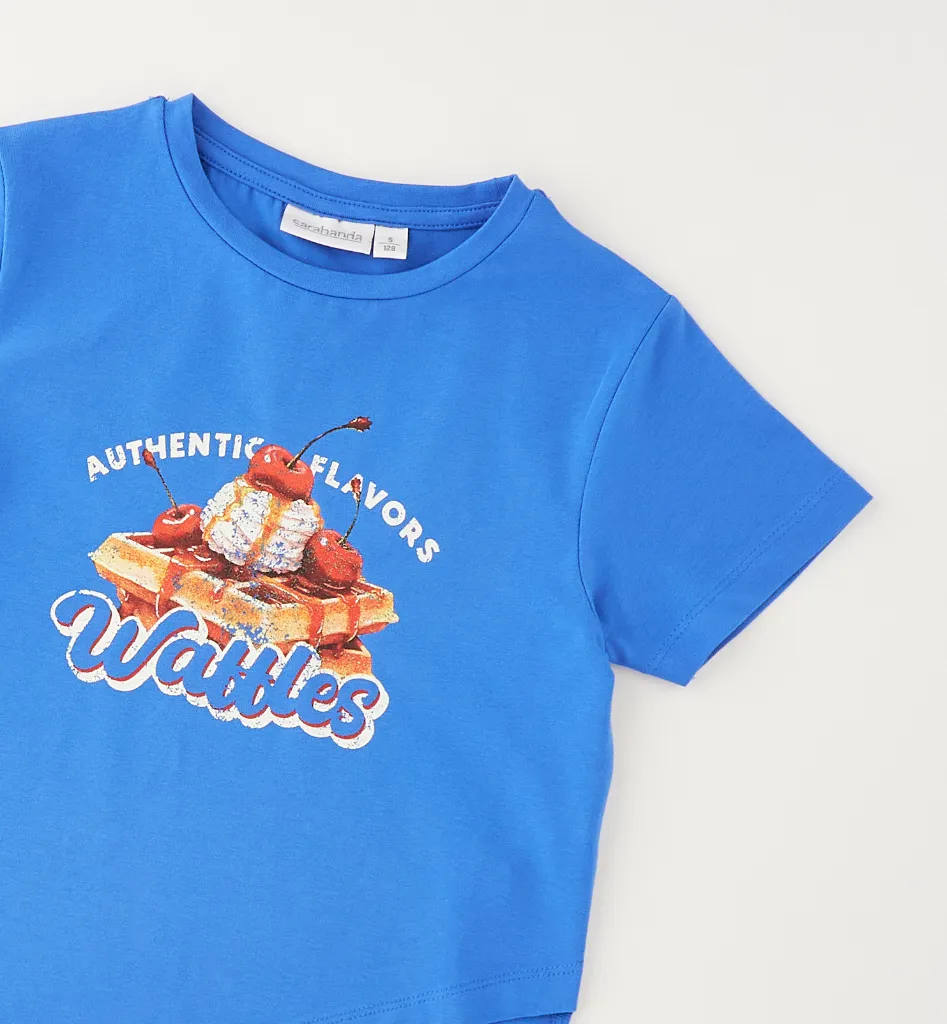 [0.G549.00] SARABANDA - T-shirt asymetrique Bleu "WAFFLES" (S (8A))