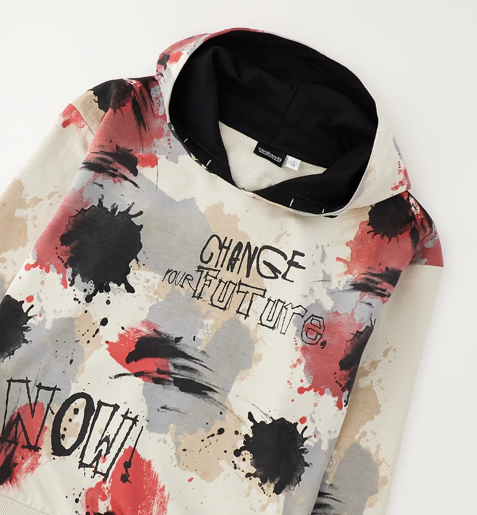 [0.G651.00] SARABANDA - SWEAT A CAPUCHE PAINT beige-rouge-noir (M (10))