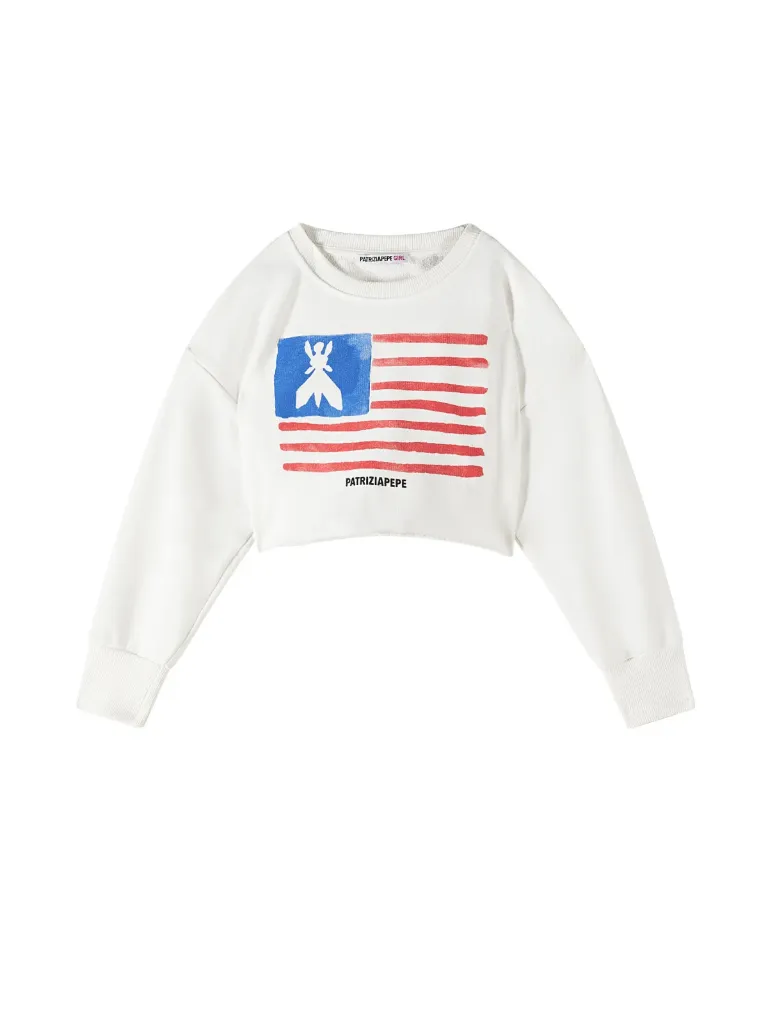 [7M0974J409] PATRIZIA PEPE - SWEAT Blanc " USA" (S(6ans))