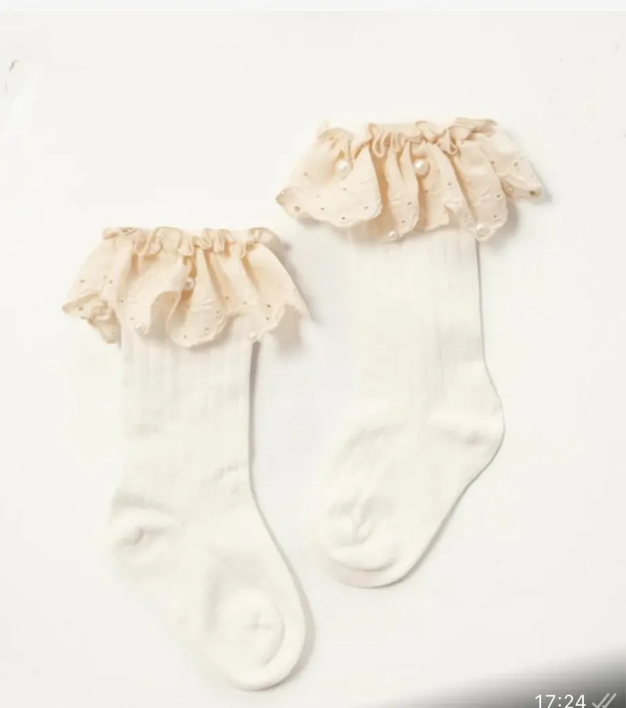 LARA - CHAUSSETTE DENTELLE Beige + PERLE