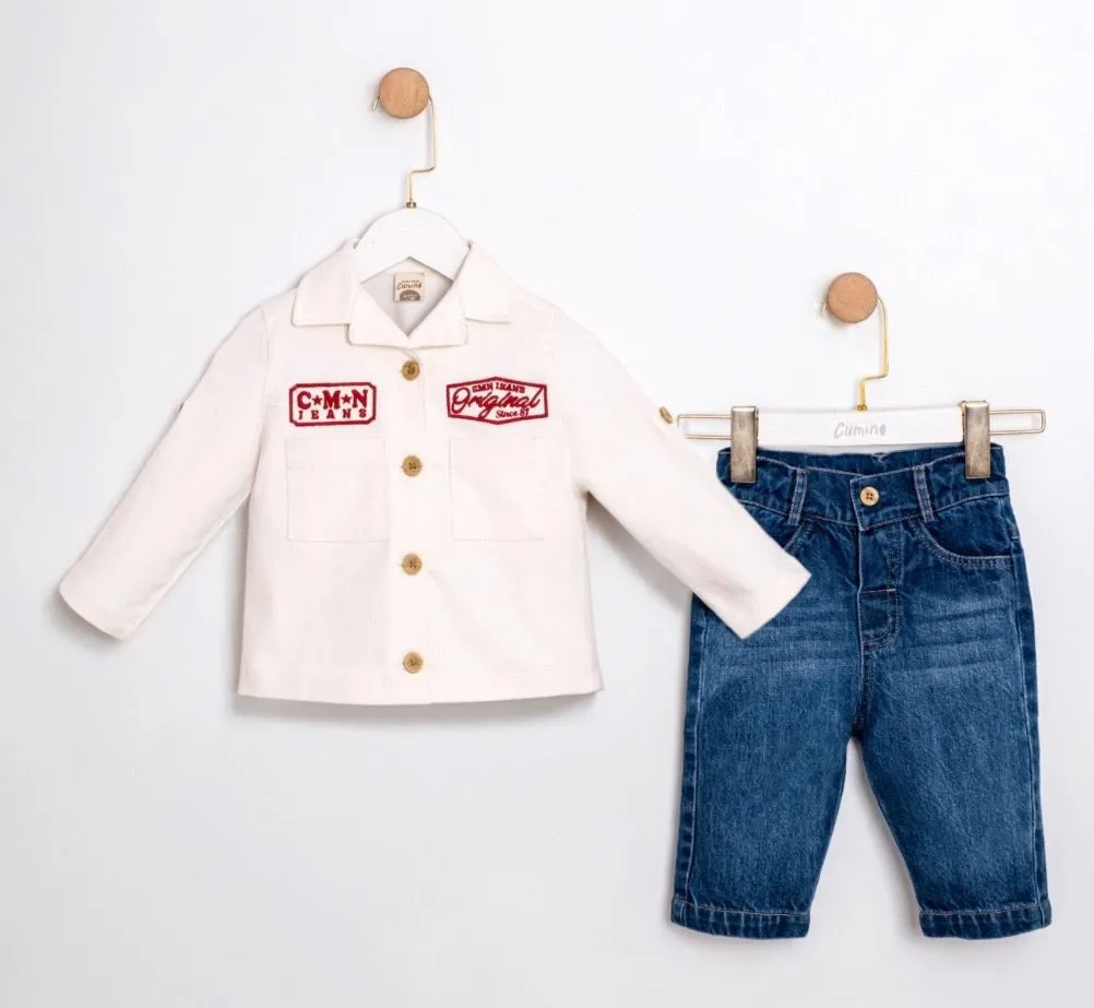[CMN3809] LARA - ENSEMBLE JEANS + VESTE Blanche (6-9mois)