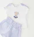 MINIBANDA - ENSEMBLE Fille short + blouse bleu Ciel & Blanc