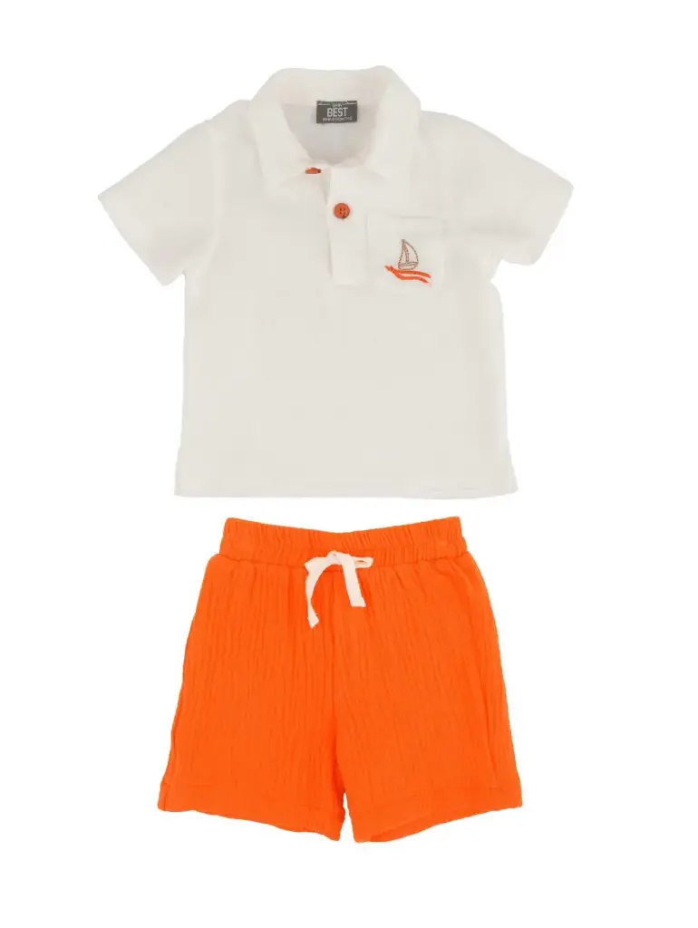 LARA - ENSEMBLE LIN CHEMISE + Short Orange