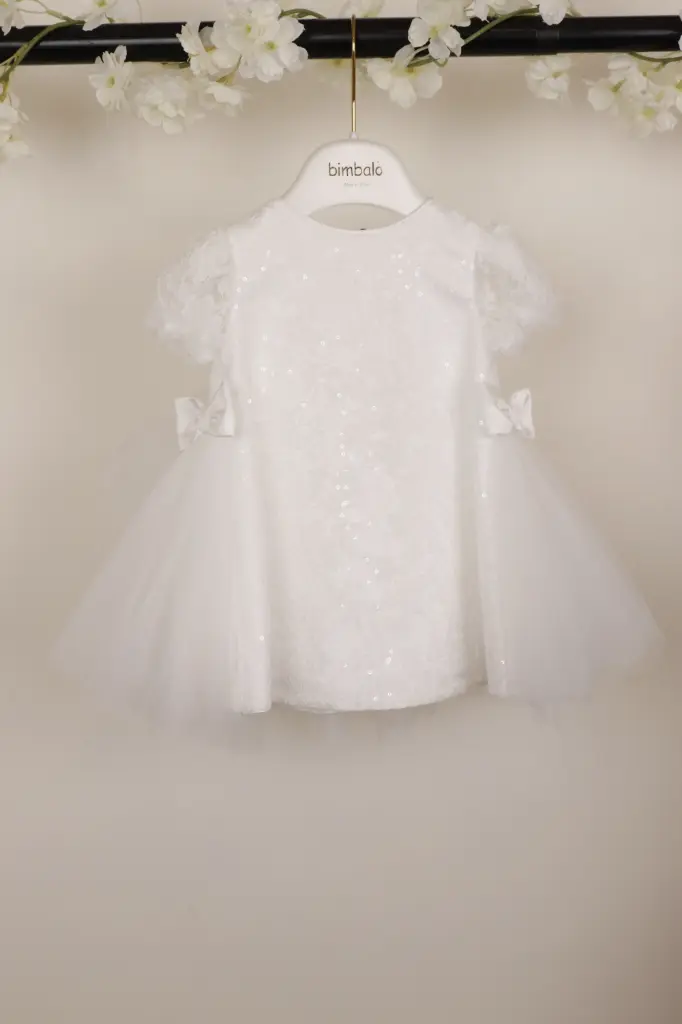 [7632-6M] BIMBALO - Robe Cérémonie Bébé Dentelle et Nœud (6 mois)