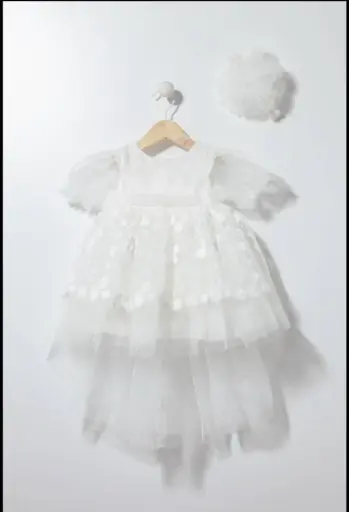 LARA - Robe de cérémonie traine Ecrue avec Bandeau