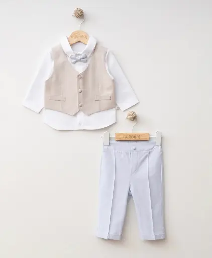 LARA - Costume pantalon bleu ciel-haut beige/blanc 